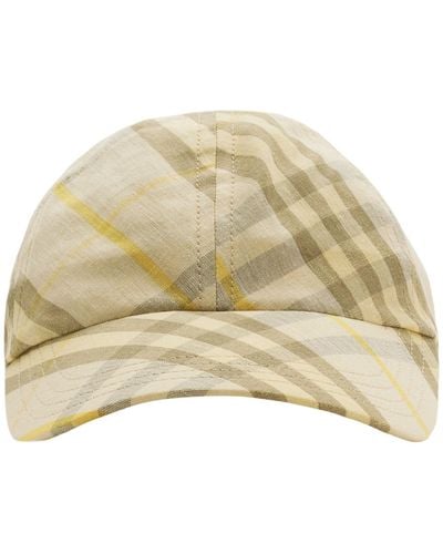 Burberry Linen Check Baseball Cap - Natural