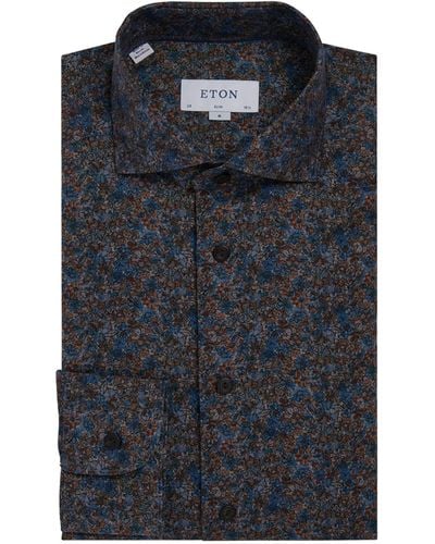 Eton Cotton Floral Print Shirt - Black