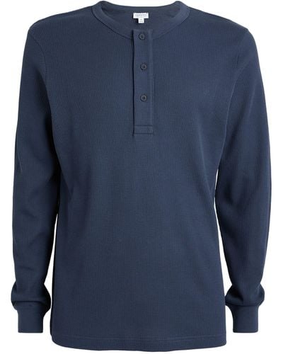 Sunspel Waffle Henley Long-sleeve T-shirt - Blue