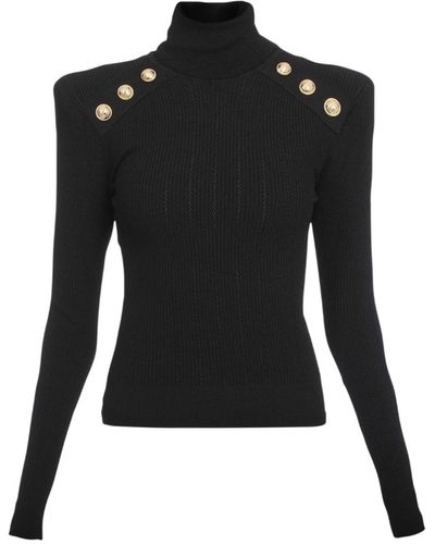 Balmain Ribbed Knit Turtleneck Sweater - Black