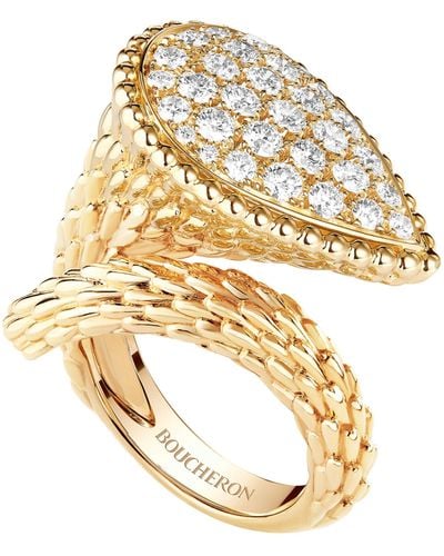 Boucheron Yellow Gold And Diamond Serpent Bohème Ring - Metallic