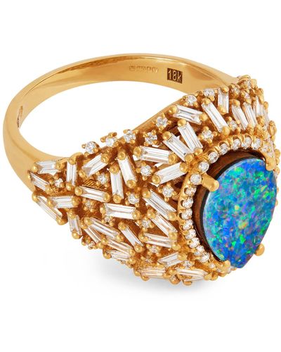 Suzanne Kalan Yellow Gold, Opal And Diamond One Of A Kind Ring (size 7) - Metallic