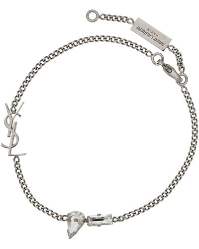 Saint Laurent Crystal Monogram Chain Bracelet - Metallic