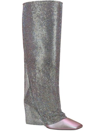 Benedetta Bruzziches Crystal-embellished Christine Knee-high Boots 95 - Grey