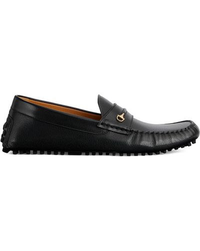 Gucci Leather Horsebit Driver Loafers - Black