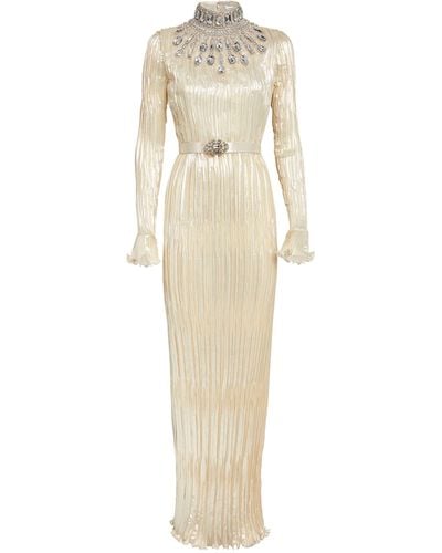 Andrew Gn Pleated Embellished Gown - Natural