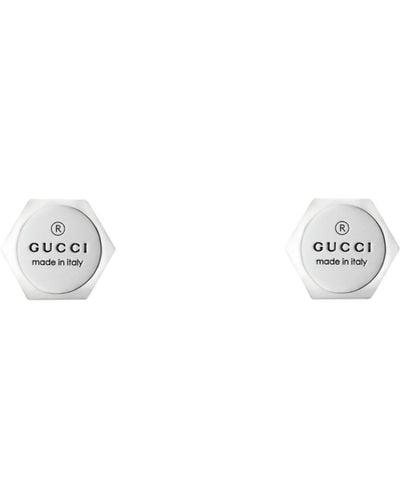 Gucci Sterling Silver Trademark Stud Earrings - White