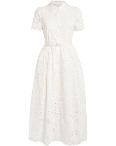 Self-Portrait Cotton Embroidered Midi Dress - White
