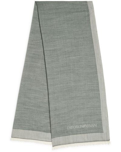 Emporio Armani Wool-silk Fringed Scarf - Grey