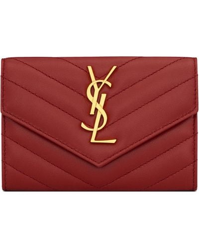 Saint Laurent Small Cassandre Matelassé Envelope Wallet - Red