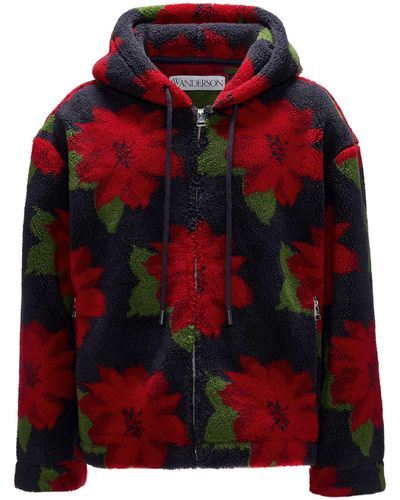 JW Anderson Floral Hooded Fleece Jacket - Red