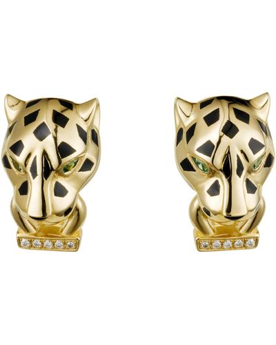 Cartier Yellow Gold And Diamond Panthère De Earrings - Metallic