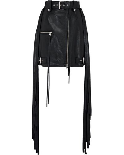 Alexander McQueen Leather Fringed Mini Skirt - Black