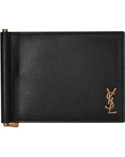 Saint Laurent Leather Monogram Bifold Money Clip Wallet - Black