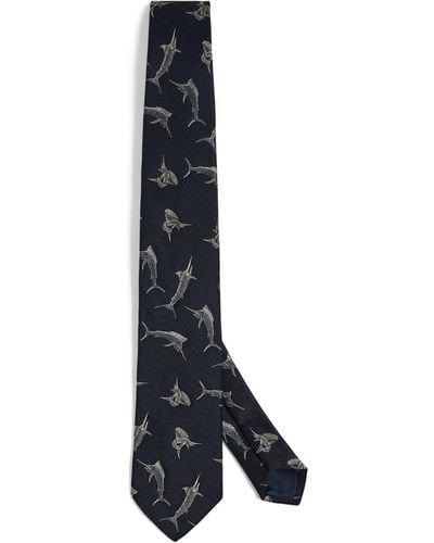 Polo Ralph Lauren Silk-linen Blend Marlin Print Tie - Blue