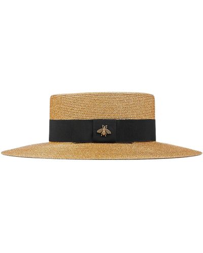 Gucci Bee-embellished Boater Hat - Metallic