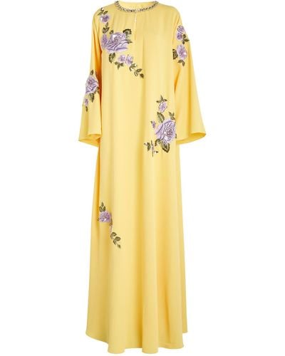 Carolina Herrera Embellished Floral Kaftan Gown - Yellow