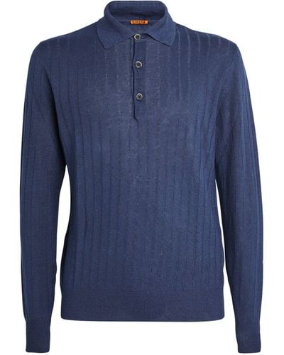 Barena Linen-cotton Rib-knit Polo Shirt - Blue