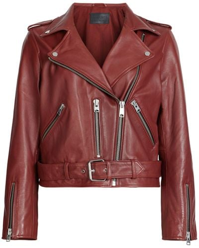 AllSaints Leather Balfern Biker Jacket - Red