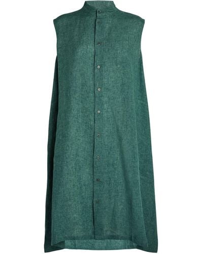 Eskandar A-line Collarless Shirt Dress - Green