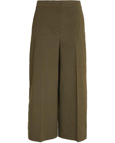 Theory Linen-blend Cropped Trousers - Green