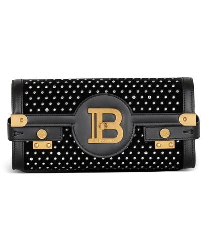 Balmain Velvet Embellished B-buzz Clutch Bag - Black