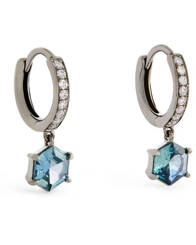 Eva Fehren Blackened White Gold, Diamond And Sapphire Offset Hoop Earrings - Blue