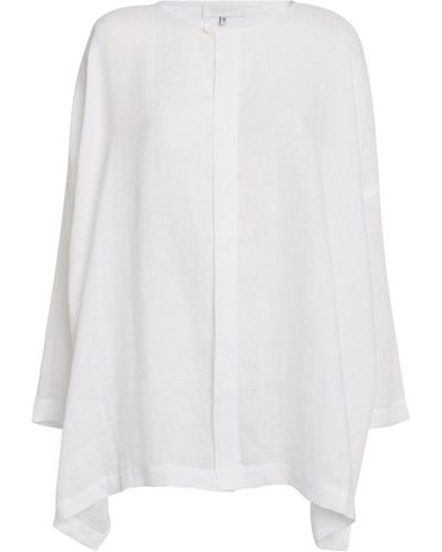 Eskandar Linen Front-placket Shirt - White
