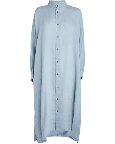 Eskandar A-line Collarless Shirt Dress - Blue