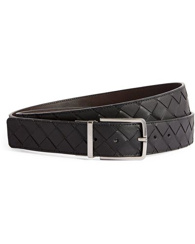 Bottega Veneta Leather Intrecciato Belt - Grey