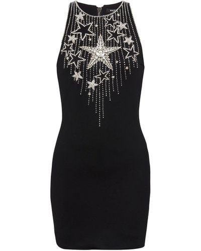 Balmain Silk-blend Crystal-star Mini Dress - Black
