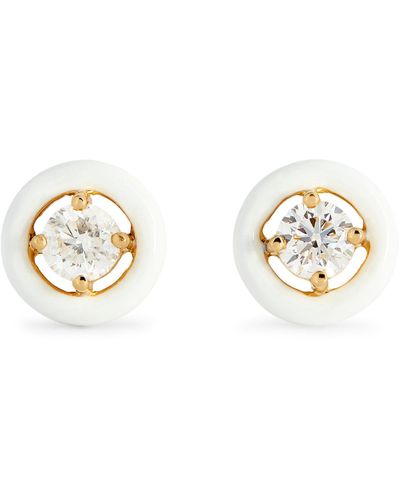 Melissa Kaye Yellow Gold, Diamond And Enamel Sylvie Stud Earrings - Metallic