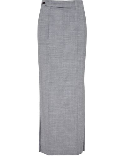 Brunello Cucinelli Virgin Wool Fresco Maxi Skirt - Gray