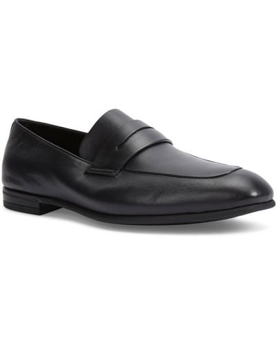 Zegna Leather Asola Penny Loafers - Black