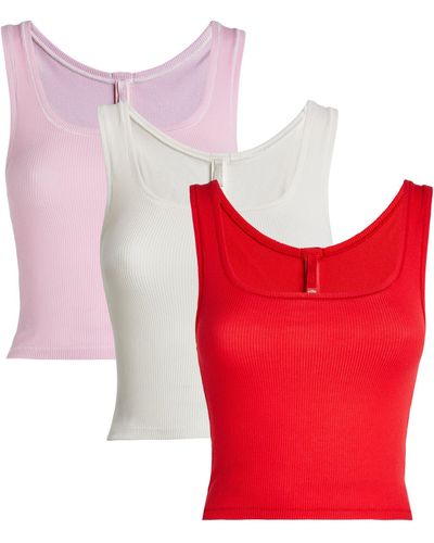 Skims 3 Pack Of Cotton Ribbed Tank Tops - Red