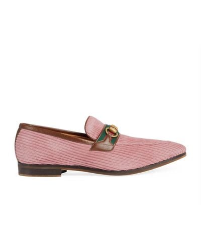 Gucci Velvet Corduroy Horsebit Loafers - Pink