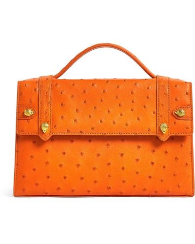 Ethan K Ostrich Leather Mini Briefcase Top-handle Bag - Orange