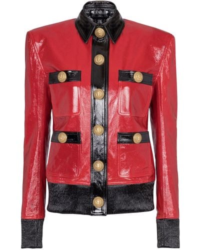 Balmain Patent Leather Jacket - Red