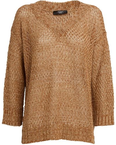 Weekend by Maxmara Linen V-neck Sweater - Brown