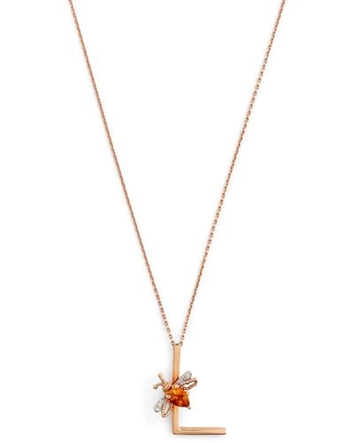 BeeGoddess Rose Gold, Diamond And Citrine Letter 'l' Necklace - Metallic