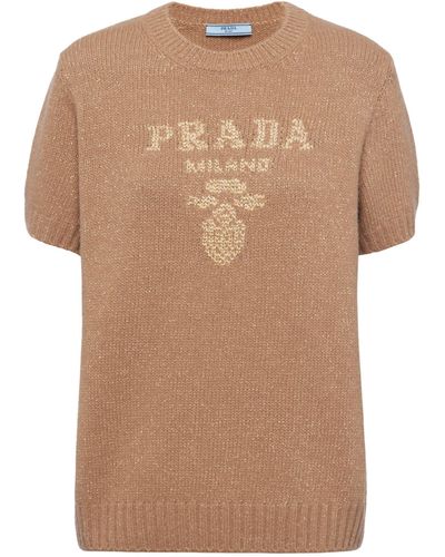 Prada Wool-blend Logo Sweater - Natural