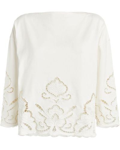 Polo Ralph Lauren Cropped-sleeve Eyelet Top - White