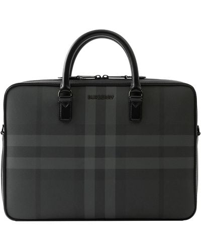 Burberry Charcoal Check Slim Ainsworth Briefcase - Black