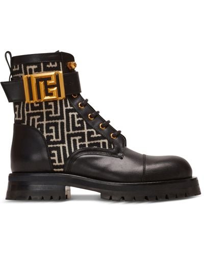 Balmain Leather Monogram Charlie Ranger Boots - Black