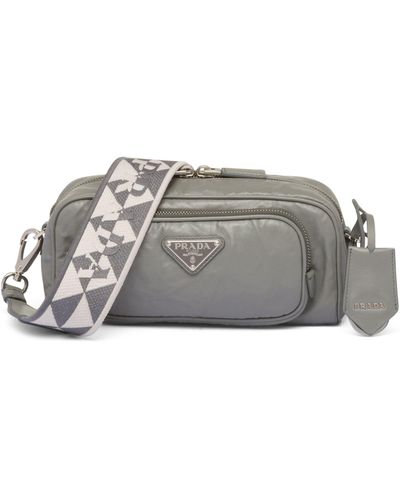 Prada Grey Stripe Diagramme Leather Cross Body Camera Bag in Gray