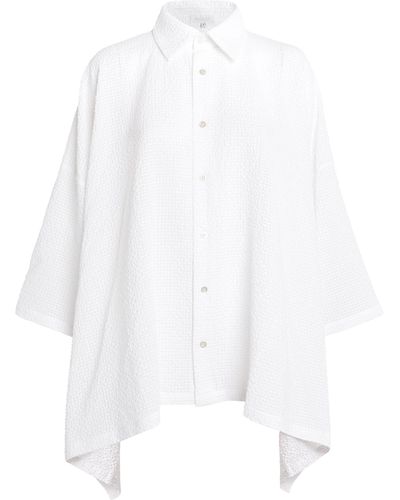 Eskandar Cotton Gingham Seersucker Shirt - White
