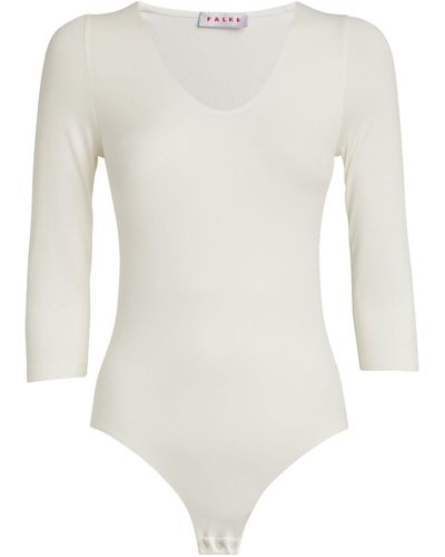 FALKE Cropped-sleeve V-neck Bodysuit - White