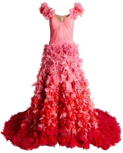 Pamella Roland Ombré Petal Gown - Red