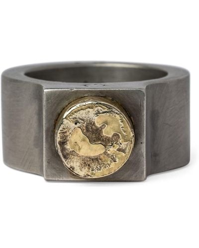 Parts Of 4 Yellow Gold And Acid-treated Sterling Silver Sahara Ring - Gray