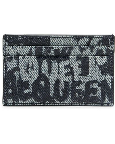 Alexander McQueen Leather Graffiti Logo Card Holder - Black
